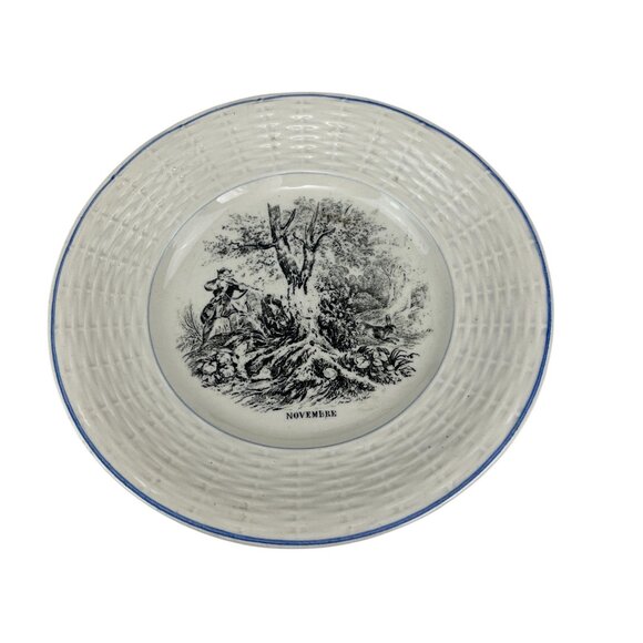 Antique Digoin Sarreguemines Novembre Plate 7'' French Scene Porcelain Vintage - Picture 3 of 6